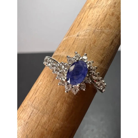 Blue sapphire and zircon ring in platinum over sterling silver size 7 *NEW* - Picture 9 of 11